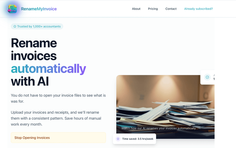 RenameMyInvoice: web tool to bulk rename invoice PDFs by extracting date, vendor, and amount from each document
